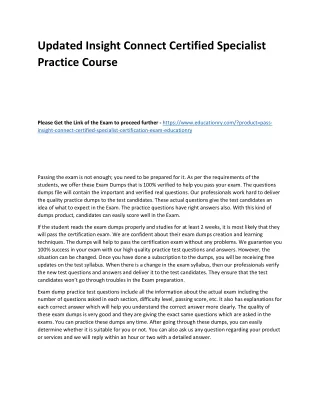 updated insight connect certified specialist
