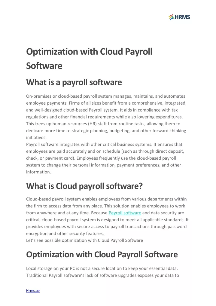 optimization with cloud payroll software
