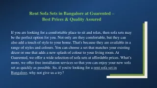 Rent Sofa Sets in Bangalore at Guarented – PPT 1