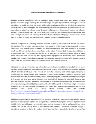 gain higher details about alpilean complaints