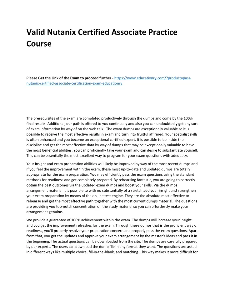 valid nutanix certified associate practice course
