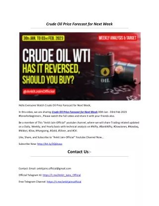 Crude Oil Price Forecast for Next Week