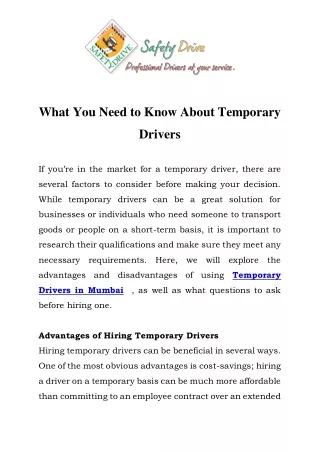 Temporary Drivers in Mumbai Call-9870270127