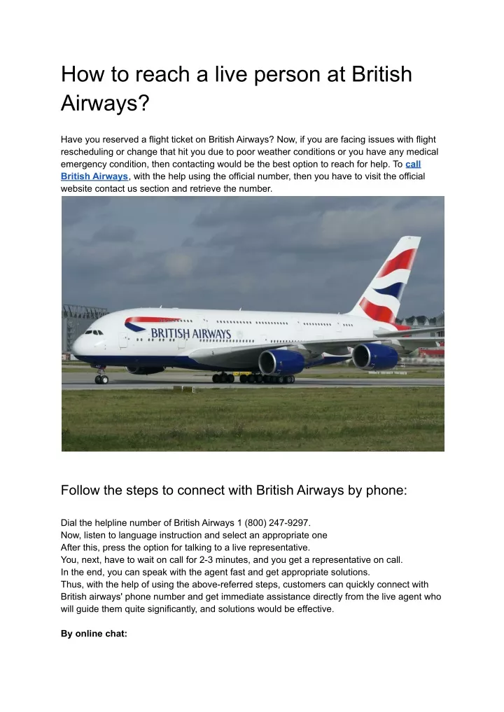 how to reach a live person at british airways