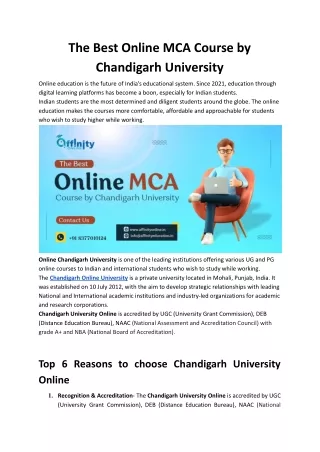 The Best Online MCA Course by Chandigarh University