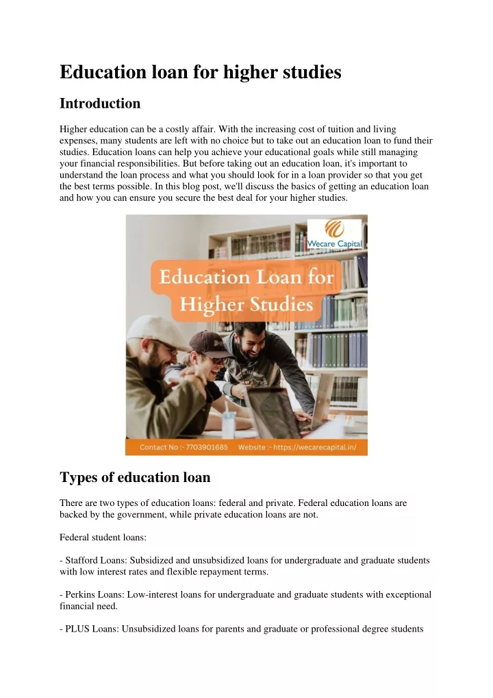 education loan for higher studies