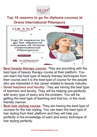 Top 10 reasons to go for diploma courses at Orane International Pitampura