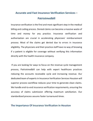 Accurate and Fast Insurance Verification Services – Patriotmedbill