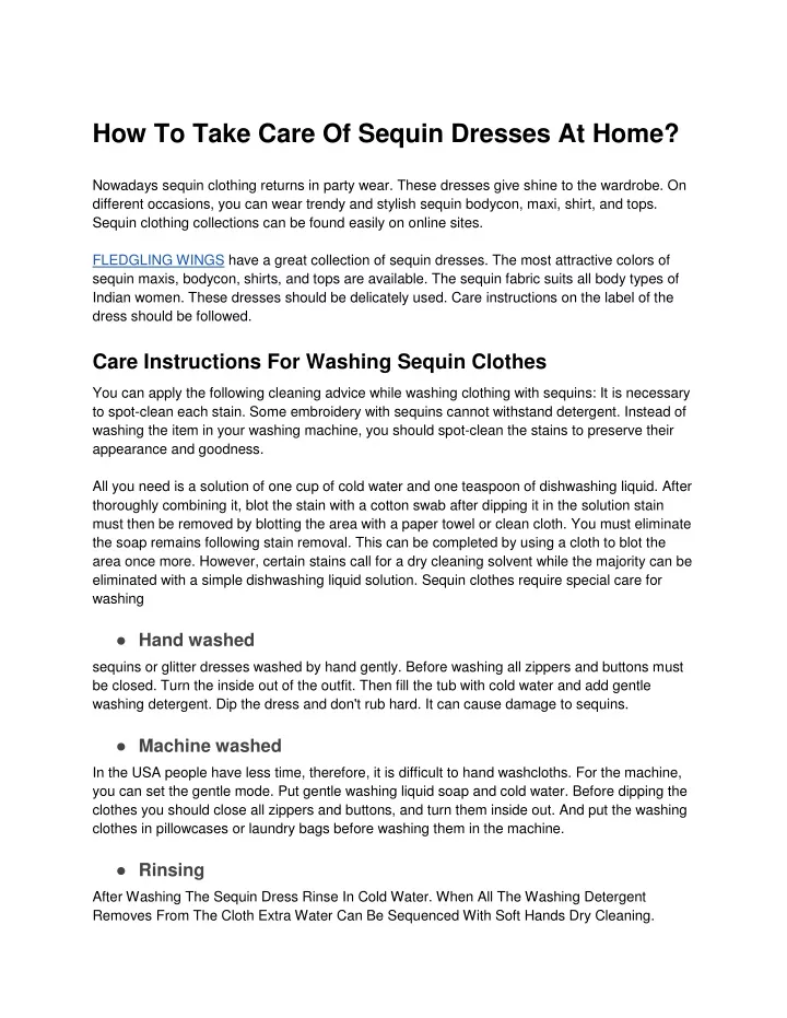 how to take care of sequin dresses at home