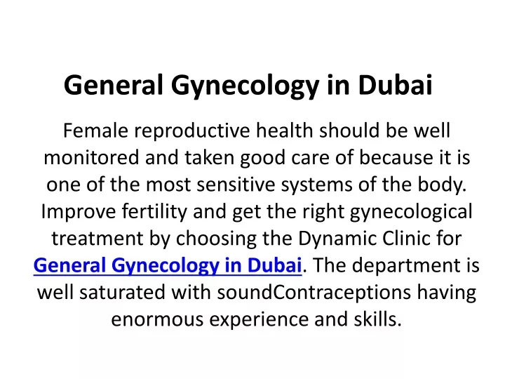 general gynecology in dubai