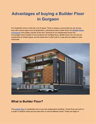 Advantages of buying a Builder Floor in Gurgaon