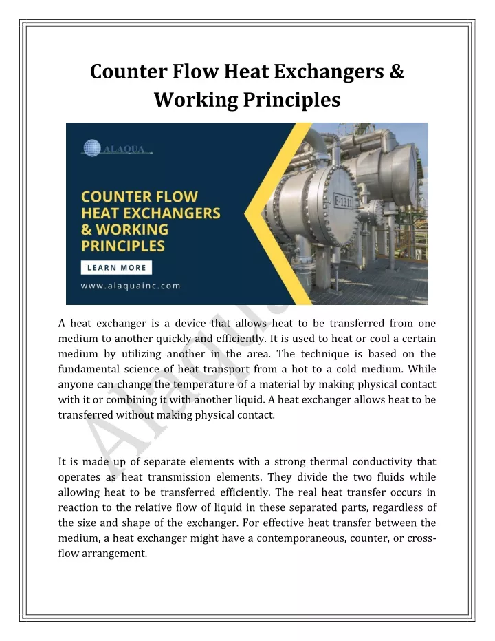 counter flow heat exchangers working principles