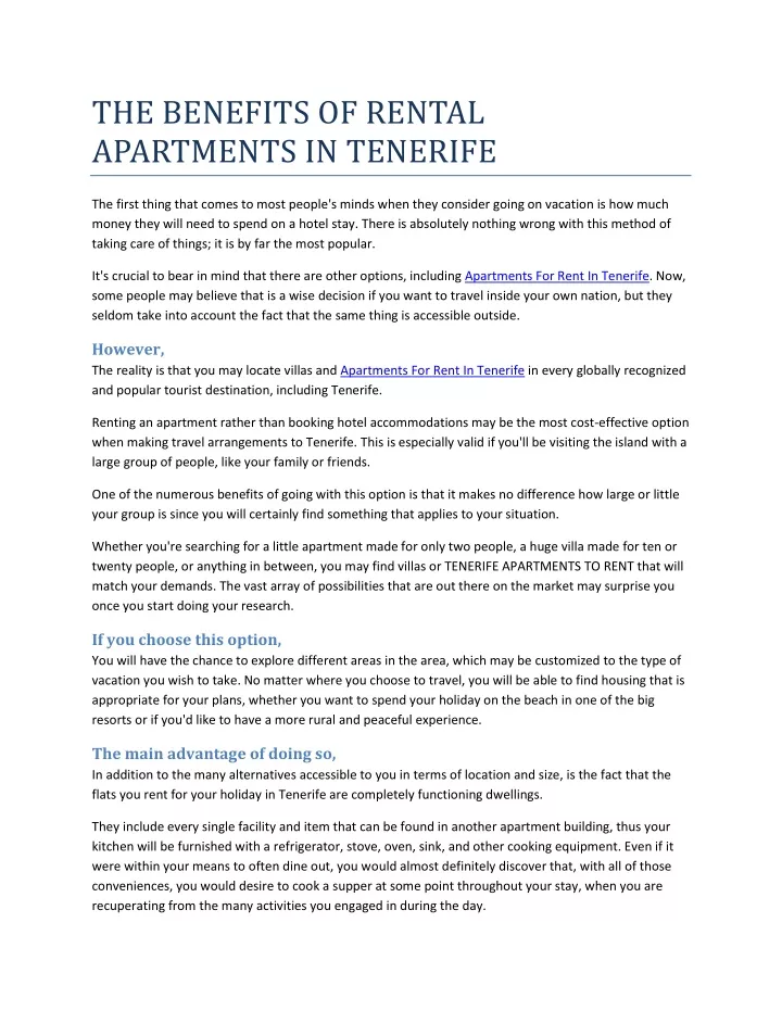 the benefits of rental apartments in tenerife