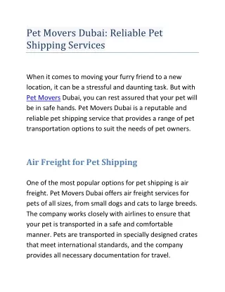 Pet Movers Dubai - Reliable Pet Shipping Services