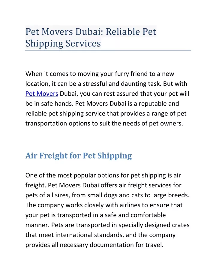 pet movers dubai reliable pet shipping services