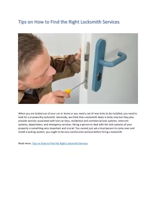 Tips on How to Find the Right Locksmith Services