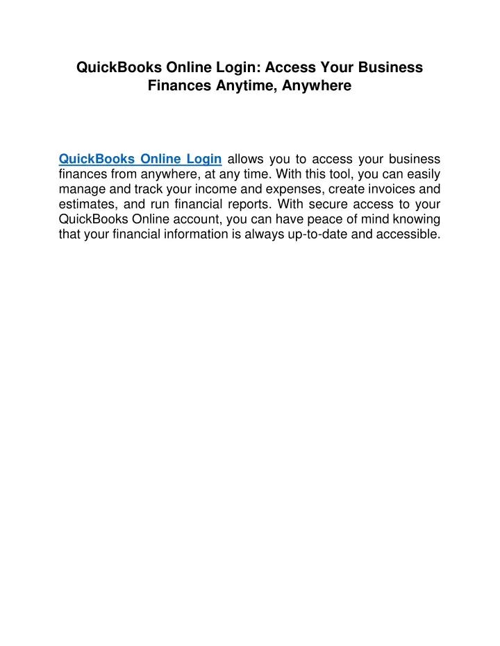 quickbooks online login access your business