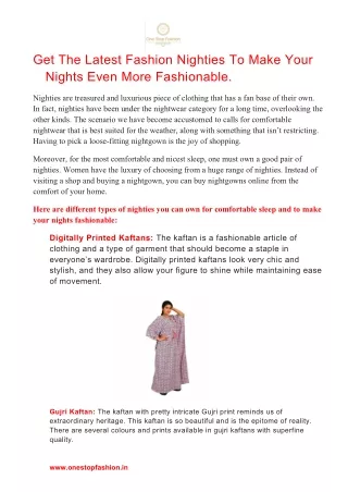 Get The Latest Fashion Nighties To Make Your Nights Even More Fashionable.
