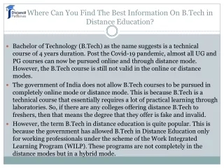 where can you find the best information on b tech in distance education