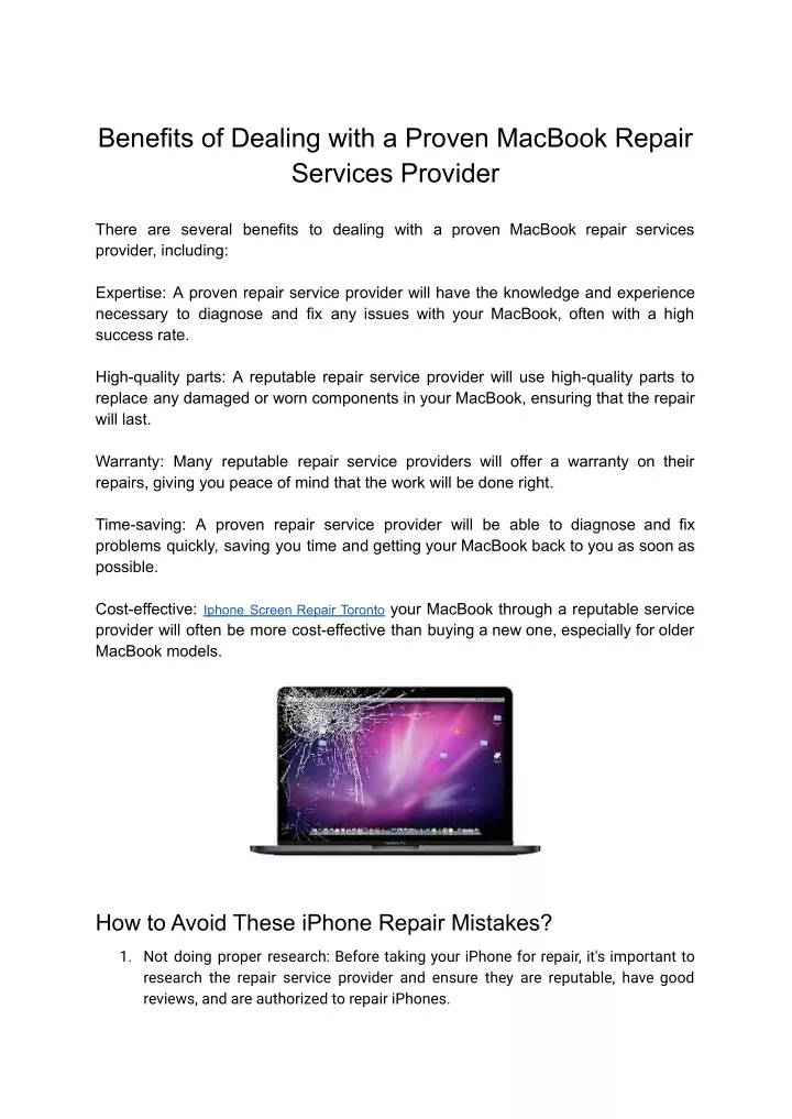 benefits of dealing with a proven macbook repair