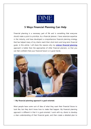 5 Ways Financial Planning Can Help