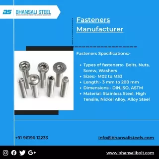 High Quality Fasteners Manufacturer in India