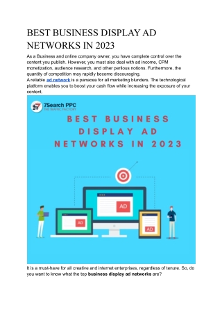 BEST DISPLAY AD NETWORKS FOR Business IN 2023