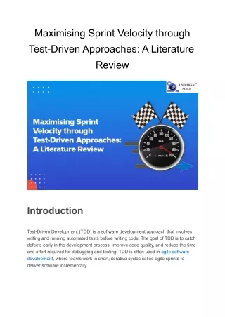 Maximising Sprint Velocity through Test-Driven Approaches_ A Literature Review
