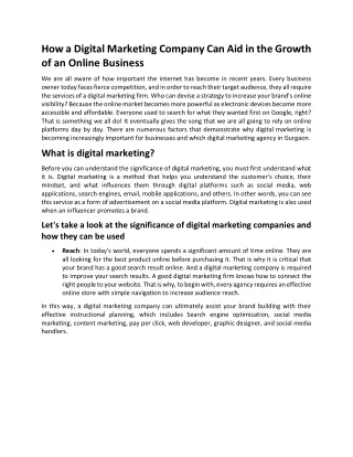 How a Digital Marketing Company Can Aid in the Growth of an Online Business