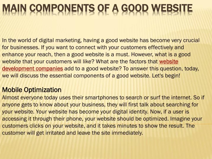 main components of a good website