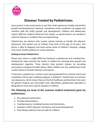 Diseases Treated by Pediatricians