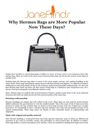 Why Hermes Bags are More Popular Now These Days
