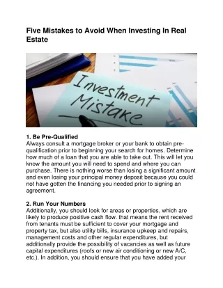 Five Mistakes to Avoid When Investing In Real Estate