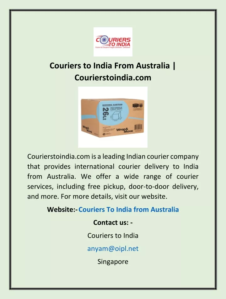 couriers to india from australia courierstoindia