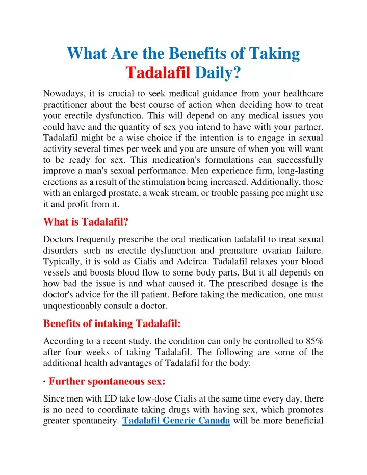 what are the benefits of taking tadalafil daily