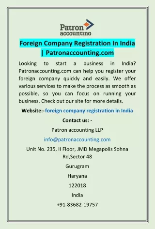 Foreign Company Registration In India | Patronaccounting.com