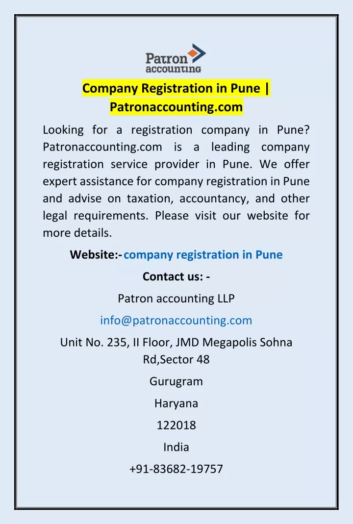 company registration in pune patronaccounting com