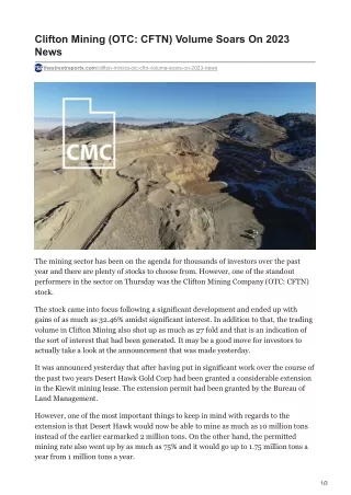 clifton mining otc cftn volume soars on 2023 news