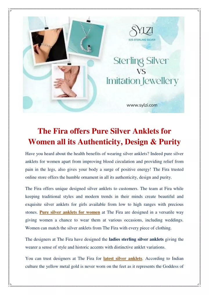 the fira offers pure silver anklets for women