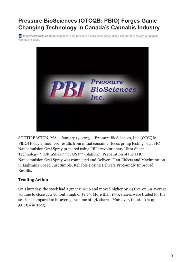 pressure biosciences otcqb pbio forges game