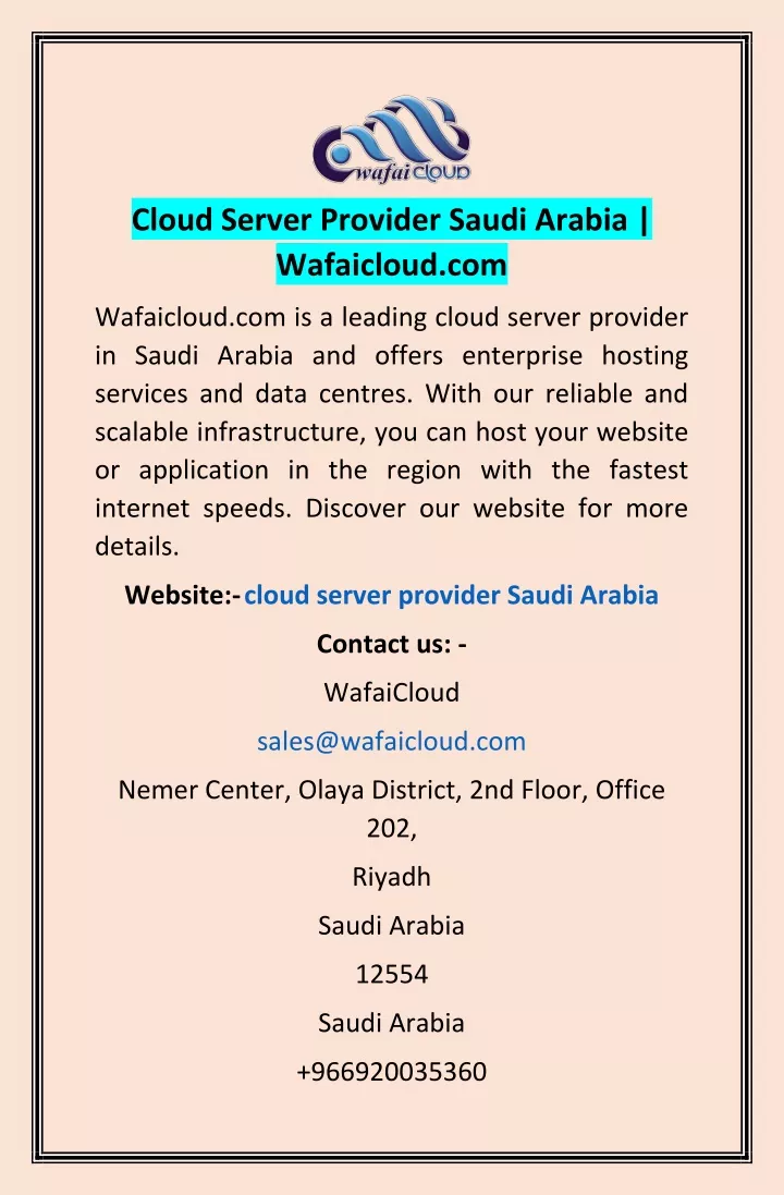 cloud server provider saudi arabia wafaicloud com
