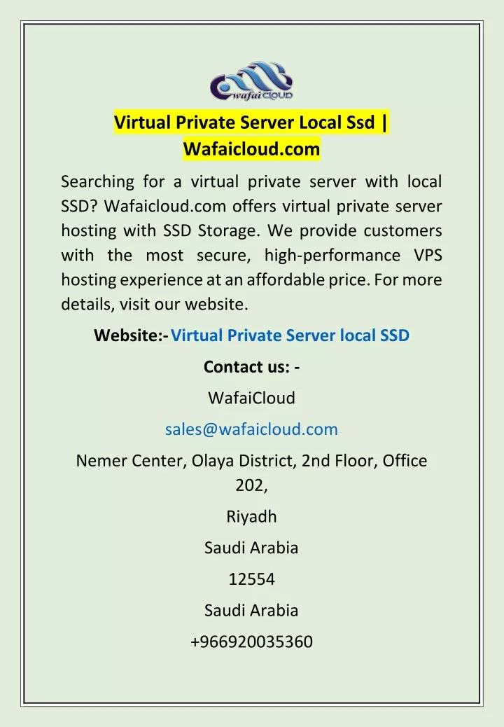 virtual private server local ssd wafaicloud com