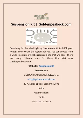 Suspension Kit | Goldenpeakock.com