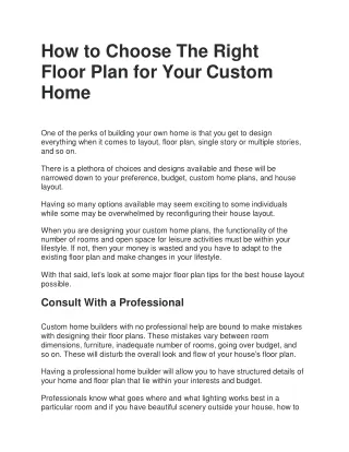 How to Choose The Right Floor Plan for Your Custom Home
