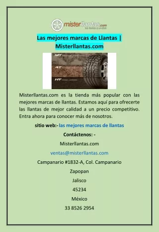 Las mejores marcas de Llantas | Misterllantas.com