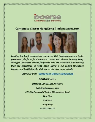 Cantonese Classes Hong Kong Imlanguages com