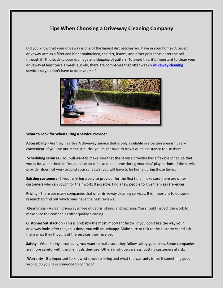 tips when choosing a driveway cleaning company