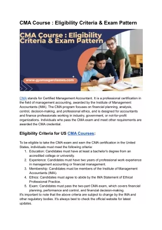 CMA Course _ Eligibility Criteria & Exam Pattern