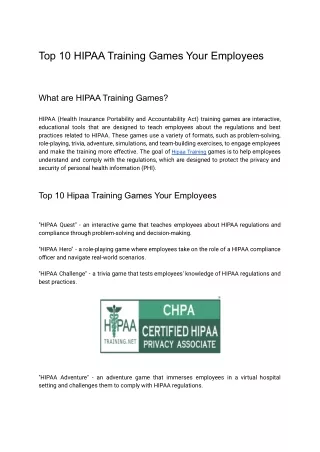 Top 10 HIPAA Training Games Your Employees