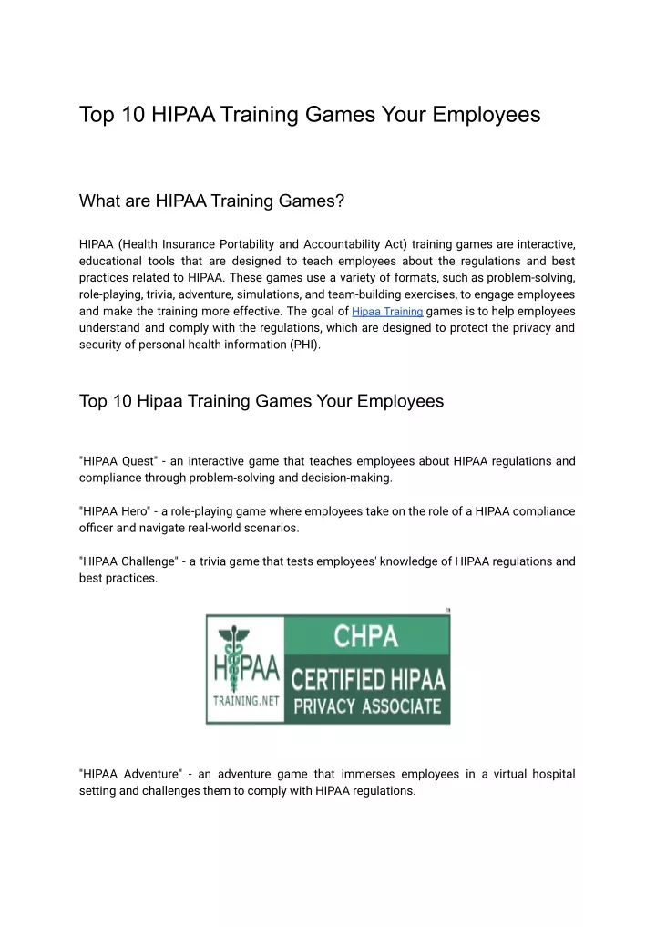 top 10 hipaa training games your employees